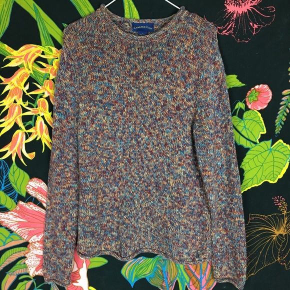 Vintage Sweaters - VINTAGE / 100% Cotton OVERSZD RAINBOW KNIT SWEATER